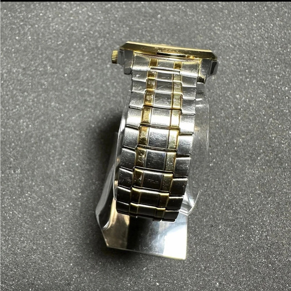 Pulsar Watch Men Silver Gold 2 Tone Round Dial Stretch Band Working New Battery - Picture 4 of 9